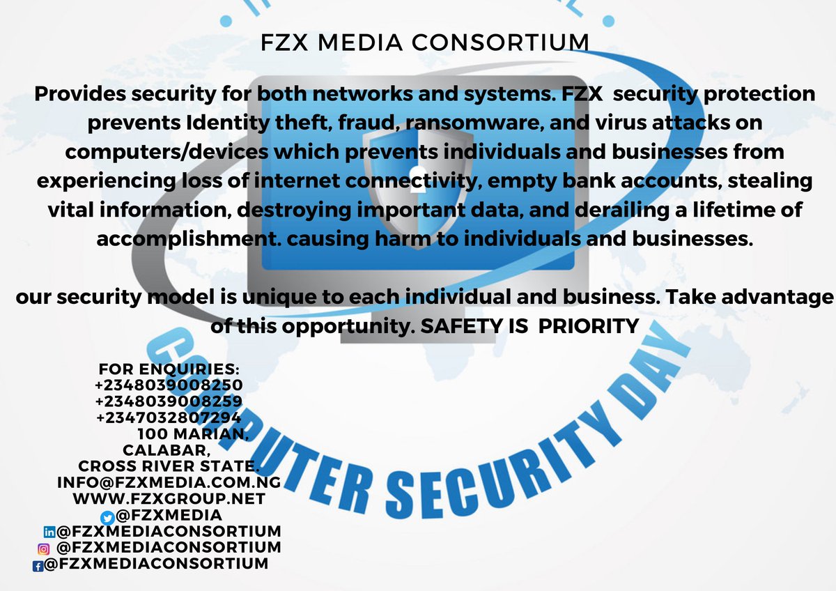 Computer Security Day on November 30th reminds us to protect our computers and devices. Fzx media consortium is here to provide proper device security for your homes, business and any other device.
#internationalcomputersecurityday 
#internetsafety
#fzxmedia
#hopeagain2023