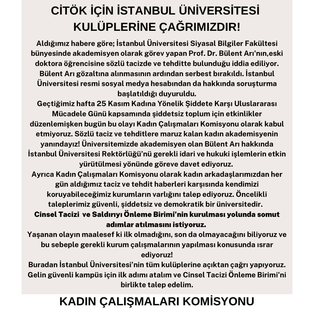 CİTÖK İÇİN İSTANBUL ÜNİVERSİTESİ KULÜPLERİNE ÇAĞRIMIZDIR!