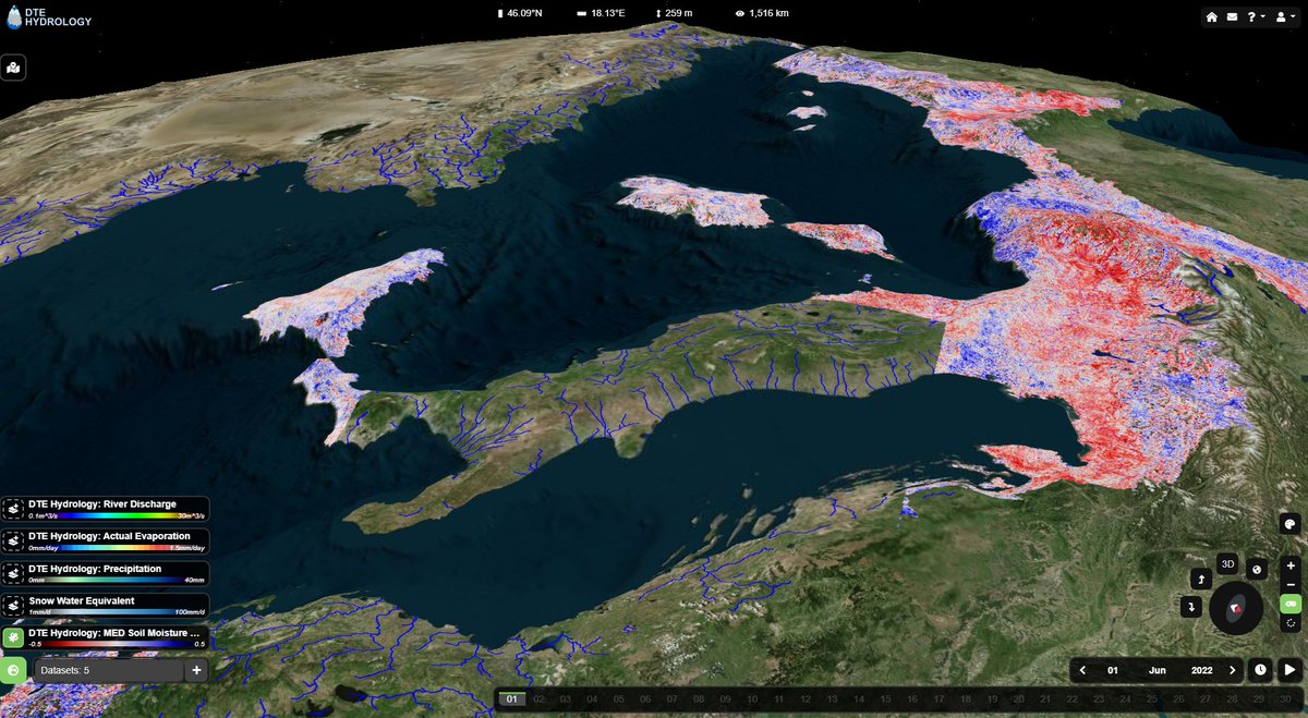 High-resolution soil moisture for the whole #Mediterranean Basin is coming!

You can explore the data, enjoy here😀
explorer.dte-hydro.adamplatform.eu

In the framework of <a href="/ESA_EO/">ESA Earth Observation</a> projects #digitaltwinearth #hydrology and 4dmed #hydrology