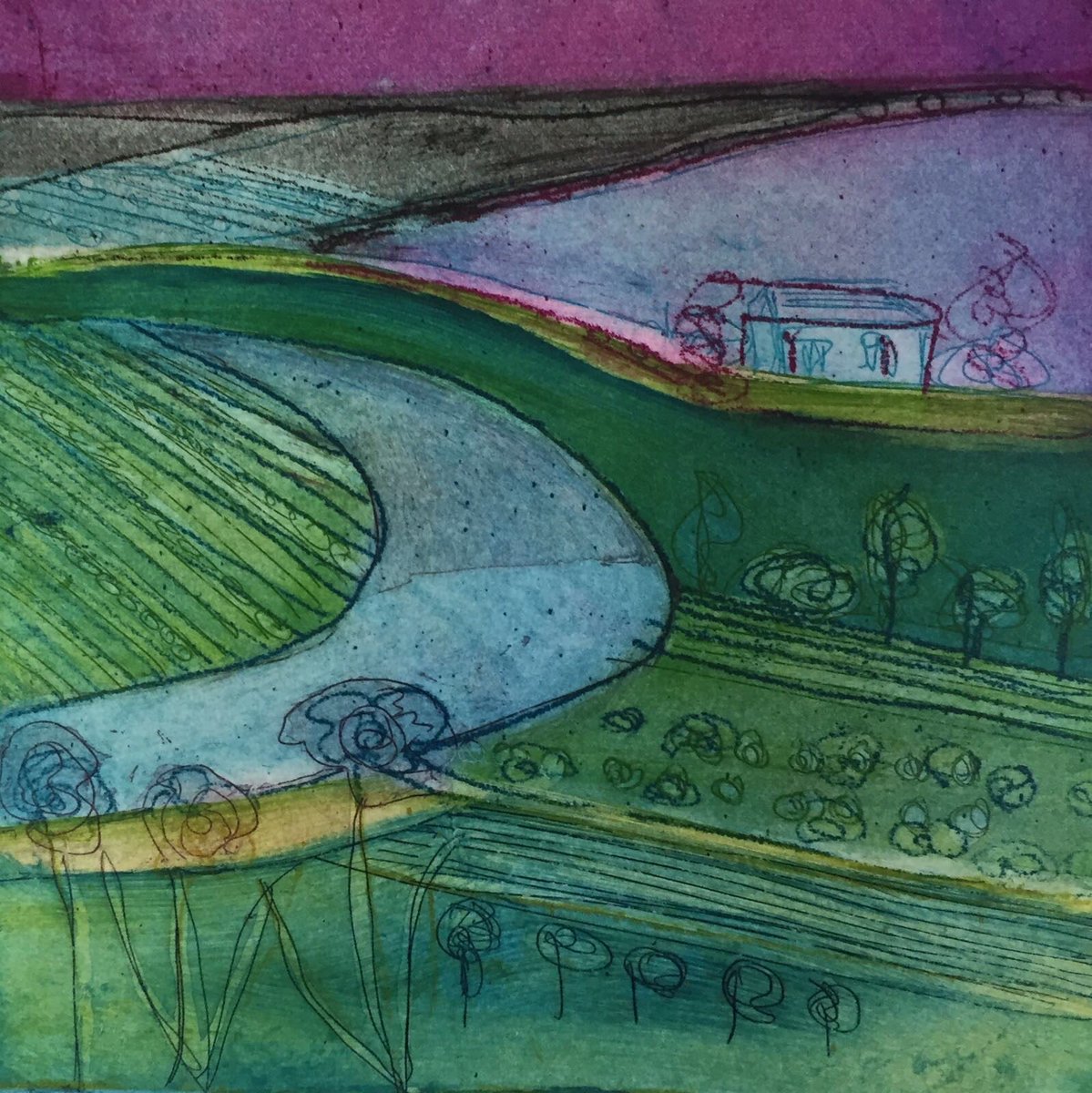 ‘Lavender Field’ one of my Two Plate Aquatints to brighten up this rather grey morning! #prints #originalprints #fineartprints #artcollector #modernprints #landscapeetchings #printsforyourhome #printsforsale #artistprints #contemporaryprints #printmaking #art