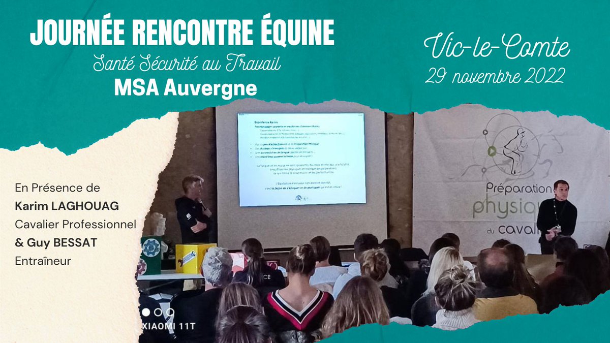 msaAuvergne's tweet photo. [Journée rencontre équine]  🐎
70 professionnels de la filière équestre ont participé à 1 journée sur : “Santé, travail &amp; performance” organisée par l’équipe Santé Sécurité au Travail de @msaAuvergne, en partenariat avec la Mairie de Vic-le-Comte et l’écurie Morgane Saby. https://t.co/Zfm7BKXVdD