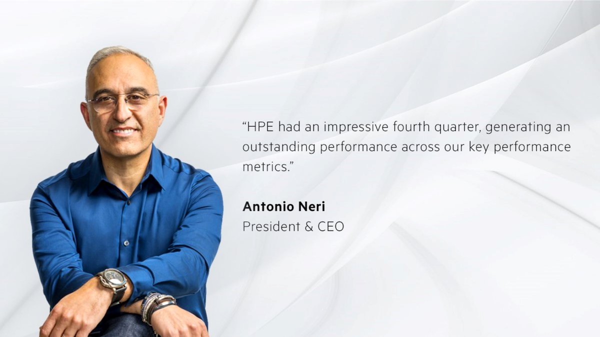 Antonio Neri CEO #HPE: HPE a été en mesure de répondre à une demande soutenue et clôture l'année avec une performance record au quatrième trimestre.
Merci à tous nos clients et partenaires hpe.to/6014MCq58