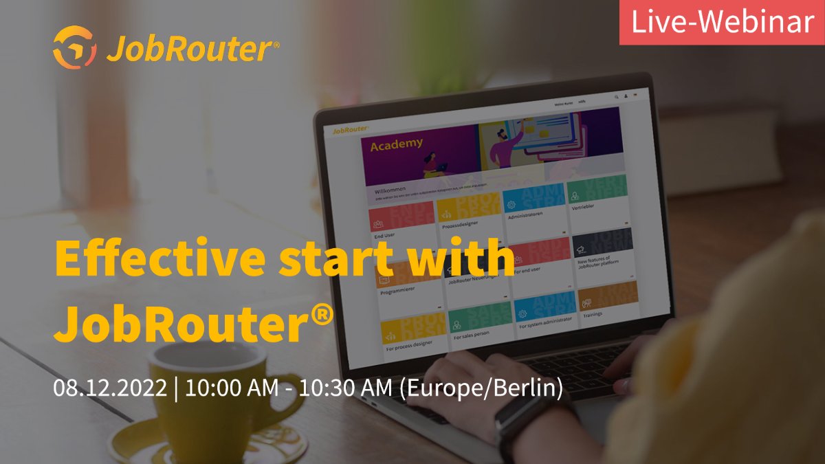 It´s #webinar time! ⏰
If you have just started to work with JobRouter or you are already an experienced user, you can gain more knowledge with JobRouter® Academy. Join our live webinar to see the courses available and how you can benefit with them 👉 bit.ly/3TXkJ6u