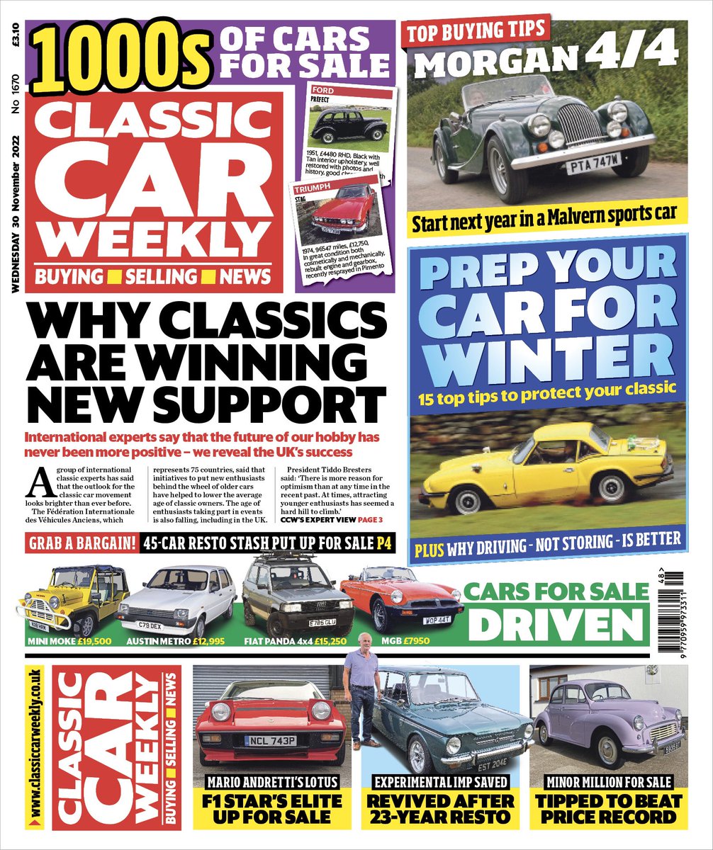 ClassicCarWkly's tweet photo. The latest issue of Classic Car Weekly is out now! Be sure to pick one up for our top tips on how to enjoy your classic through the winter months as well as the usual array of news, reviews, events and auctions. #ClassicCarWeekly #ClassicCar https://t.co/3kiypn868X