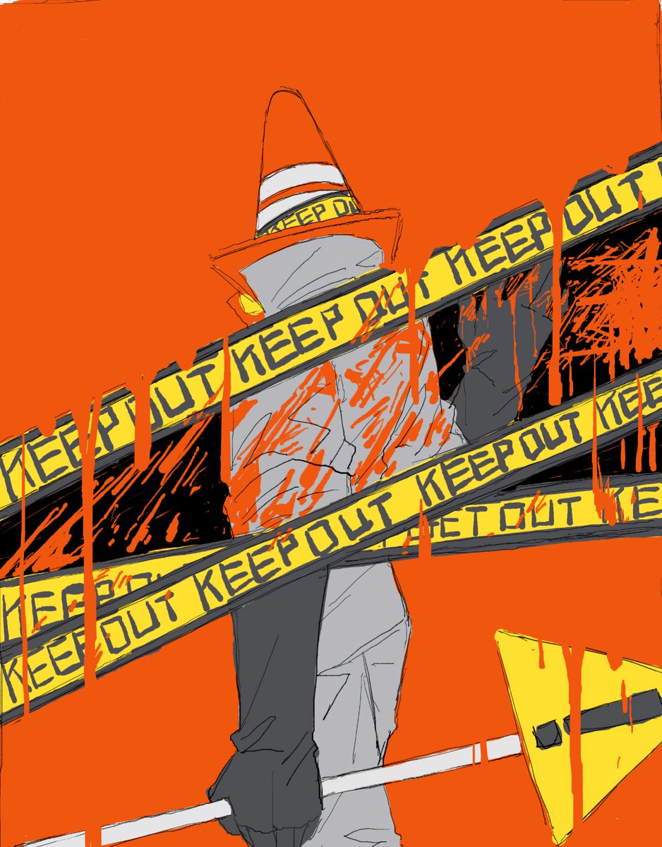 caution tape 1boy solo keep out blood male focus pants  illustration images