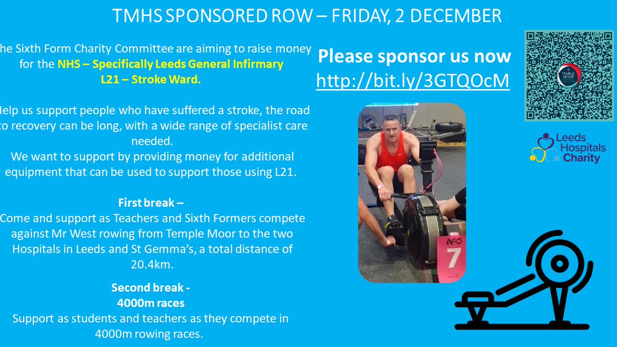 Our Sixth Form students are fundraising to support the L21 - Stroke Ward at Leeds General Infirmary. 
bit.ly/3GTQOcM
Thank you for your support so far.  Please re-tweet!
#rkltpeople
#rowing 
#indoorrowing