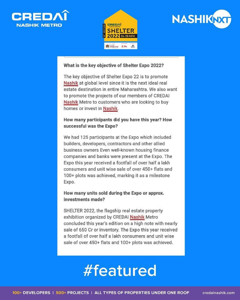 Thank you <a href="/BusinessWorldIE/">Business World</a> for the amazing feature! 
#Credai #CredaiNashik #CredaiNational #RealEstateExpo
#Exp #Properties #NashikProperties #nashiknxt
#CREDAlshelter2022