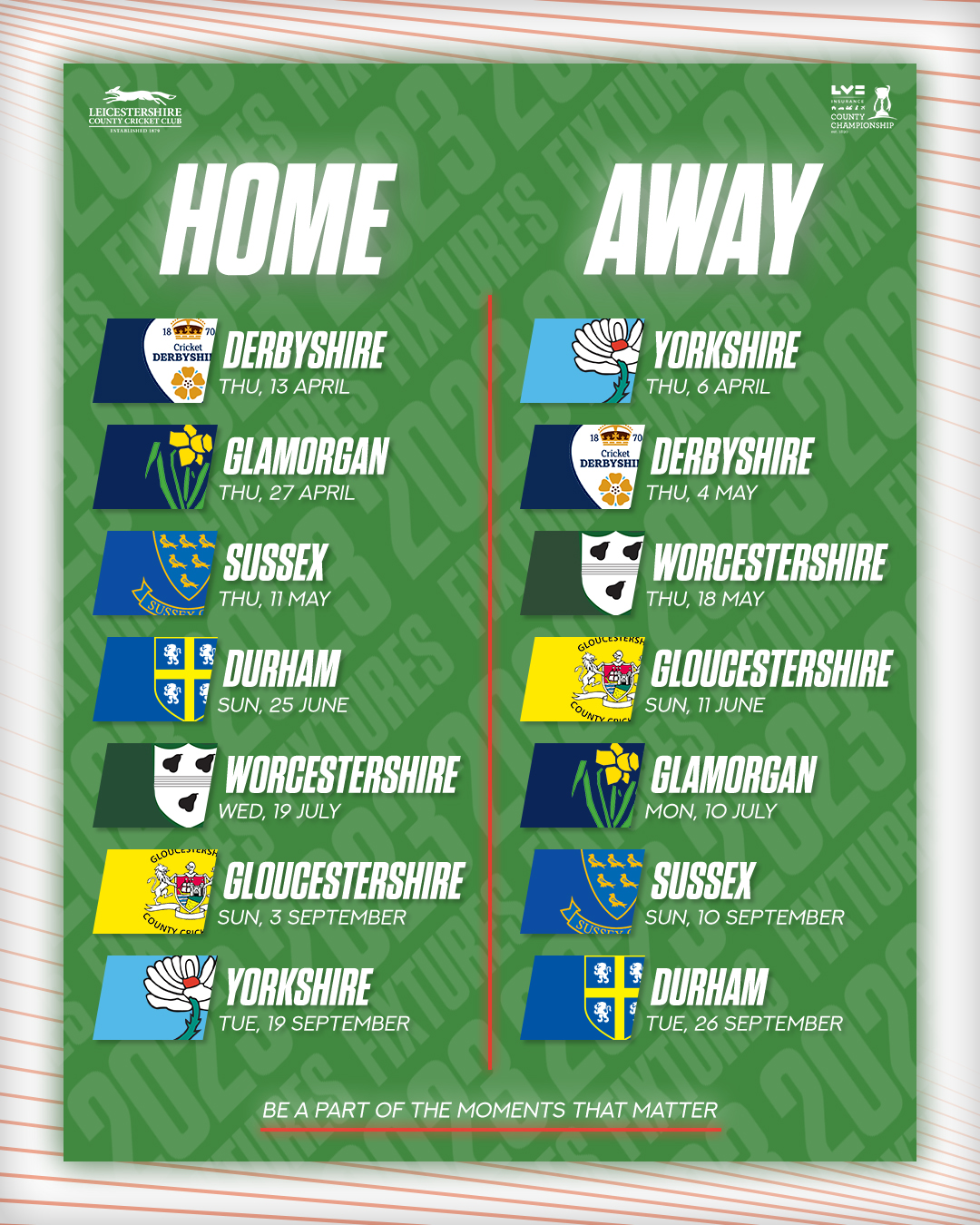 Leicestershire CCC 🏏 on Twitter "📅 OUR 𝟐𝟎𝟐𝟑 𝐅𝐈𝐗𝐓𝐔𝐑𝐄𝐒 ARE HERE. 🥳 ⚪️ We