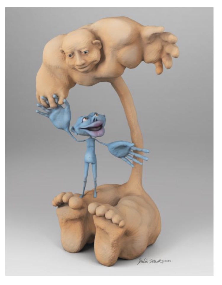 El homúnculo de la neurona motora inferior y su célebre compañero de la neurona motora superior.  El homúnculo de la neurona motora inferior (derecha) se yuxtapone al homúnculo de la neurona motora superior (izquierda) y están dibujados en proporción anatómica.