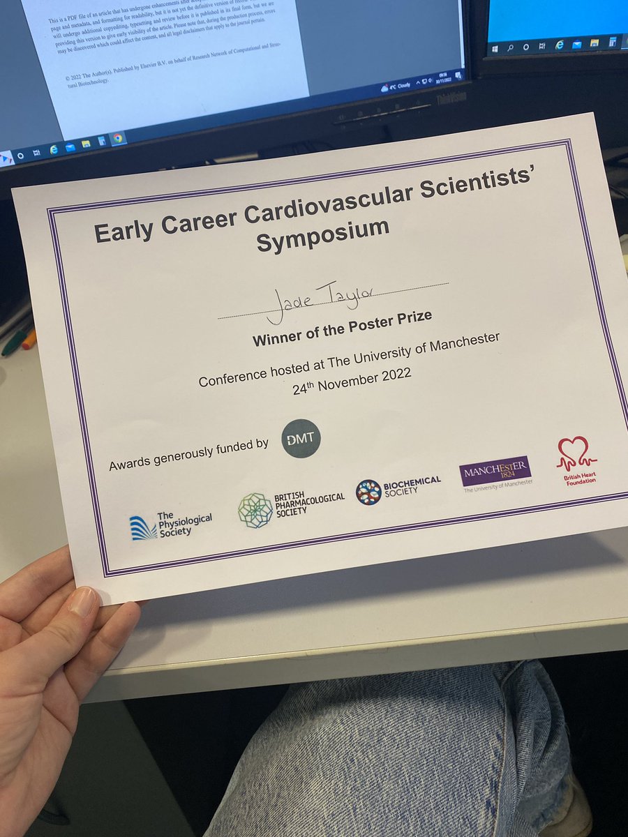 Jadeltaylor19's tweet image. Proud to have won my first poster prize at @DCVS_UoM ECR symposium last week. Had a lovely time chatting to you all about potassium channel dysfunction in cerebral small vessel disease
