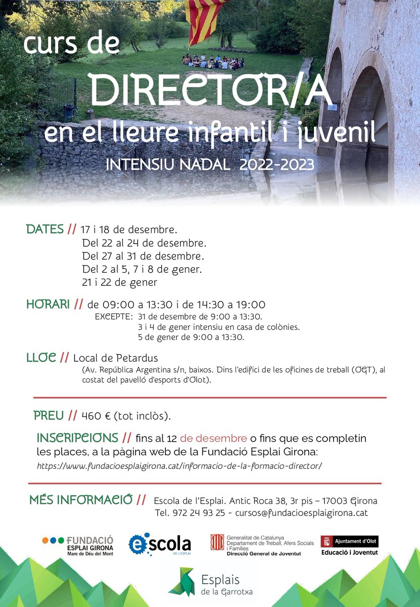 esplaigirona's tweet photo. Inscripcions obertes als cursos de lleure de Nadal!🎄

📣 Cursos de monitors/es de lleure
🔗 https://t.co/gB0Rv9PK1a

📣 Cursos de director/a de lleure
🔗https://t.co/cSnMy2BzFm 

📣 Cursos de premonitor/a de lleure
🔗https://t.co/Z0XZdCqzWJ 

Us hi esperem a tots/es! https://t.co/UY5TtErrkW
