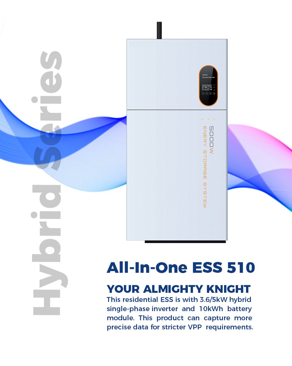 skycorpsolar's tweet photo. The All-In-One ESS 510 is compact and lightweight but insanely powerful
This AIO residential ESS is featured with 5kW Hybrid Inverter and 10kWh battery module.
200% PV Overload Easy installation in 30 mins, 5 Year warranty.
Contact Us Today: +86 139 9881 2681 https://t.co/0jPoV6Q68V