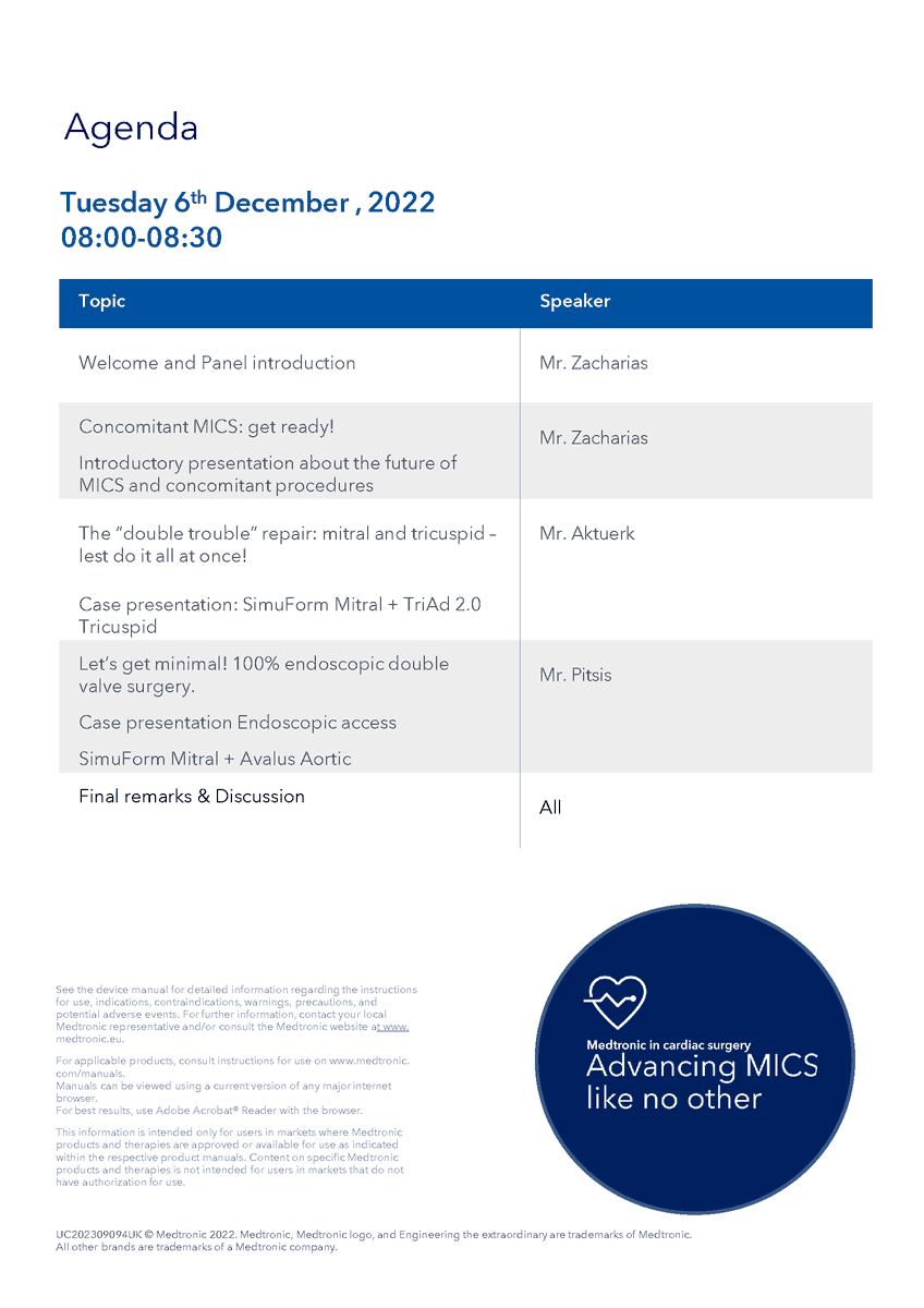 MillbrookMed's tweet photo. ICYMI: @Medtronic will host a breakfast symposium on Day 2 of @BISMICS!

Join speakers @mrjzacharias, Dincer Aktuerk and @AntoniosPitsis first thing on Tuesday, 6 December.!

🕗 08:00-08:30
🏨Hilton Manchester Deansgate
🥐Light breakfast included

#CardioTwitter #CardiacSurgery https://t.co/2J4YvIIGQu