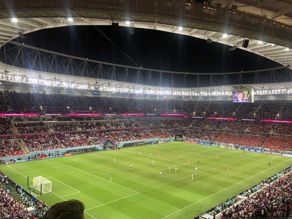 FaizalMira's tweet photo. Firstly at Khalifa stadium for #ECUSEN yesterday then straight onto the free dedicated stadium to stadium bus for #ENGWAL So sick how you can watch 2 games in one day and not miss anything! Qatar really have thought of everything 👏both stadiums were bouncing! #FIFAWorldCup https://t.co/56HmDi7P73