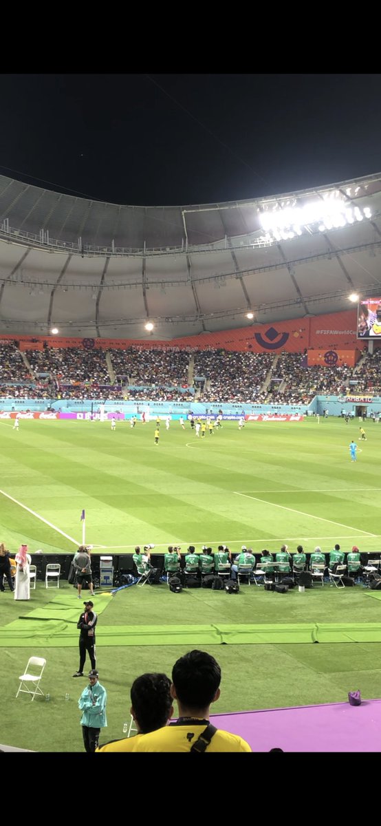 FaizalMira's tweet photo. Firstly at Khalifa stadium for #ECUSEN yesterday then straight onto the free dedicated stadium to stadium bus for #ENGWAL So sick how you can watch 2 games in one day and not miss anything! Qatar really have thought of everything 👏both stadiums were bouncing! #FIFAWorldCup https://t.co/56HmDi7P73
