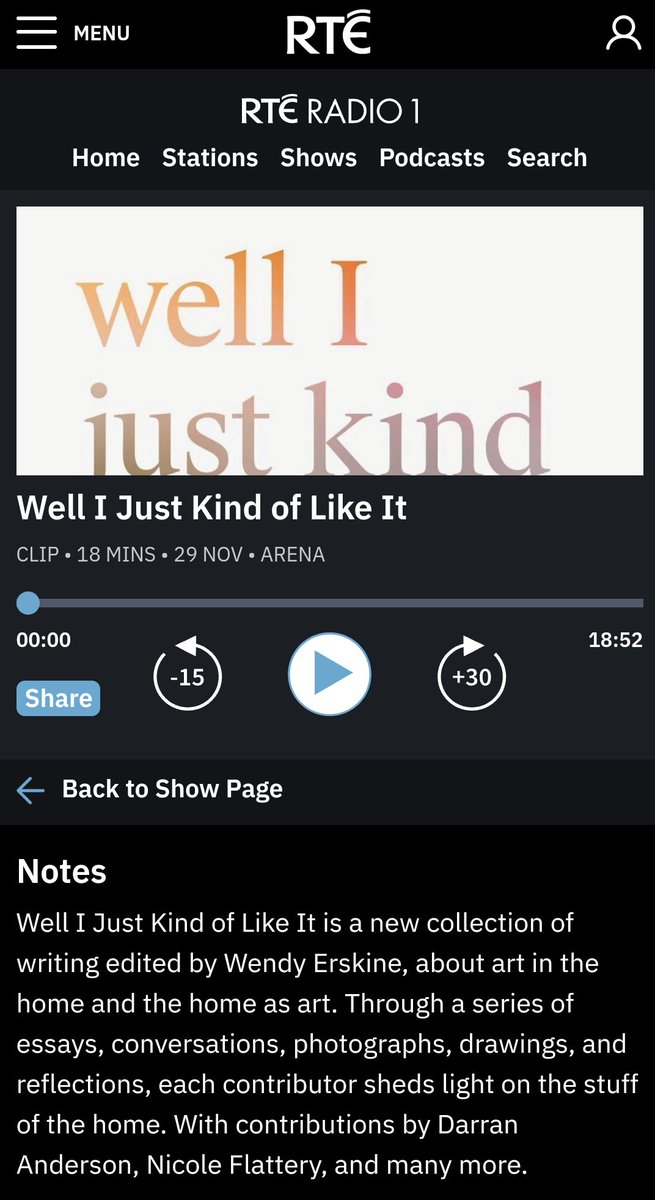 📻✨Have a listen to last night's lovely chat on @RTEArena with 'well I just kind of like it' contributors Darran Anderson and @nicoleflattery!👇

rte.ie/radio/radio1/c…

Ed. by @WednesdayErskin, the book is available in bookshops + our online shop. 
#pvabooks @artscouncil_ie