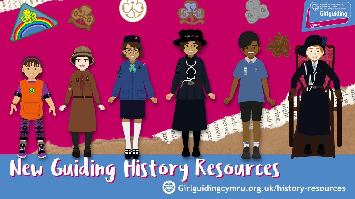 GuidingCymru's tweet photo. 📚 We are very proud to share our new Girlguiding Cymru history resources page! ➡️ https://t.co/EOBqmAX8gm
ℹ️ Our resources include uniform and badge history clipart and downloadable games.  #guidinghistory #history  #herstory @Girlguiding  @pplscollection https://t.co/ahyyDiuKbA