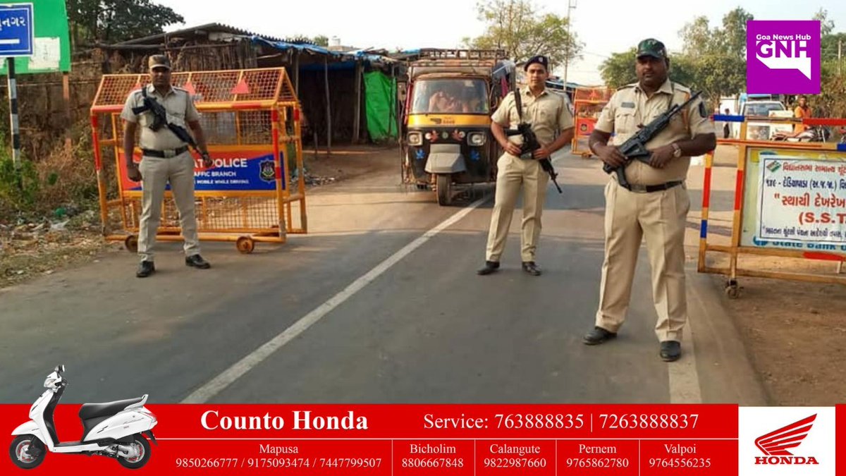 goanewshub's tweet image. #Valor || #Goa Armed Police personals were seen performing duties at various Vulnerable check post points in Narmada District where the first phase polling is going to take place tomorrow. #GujaratAssemblyElections