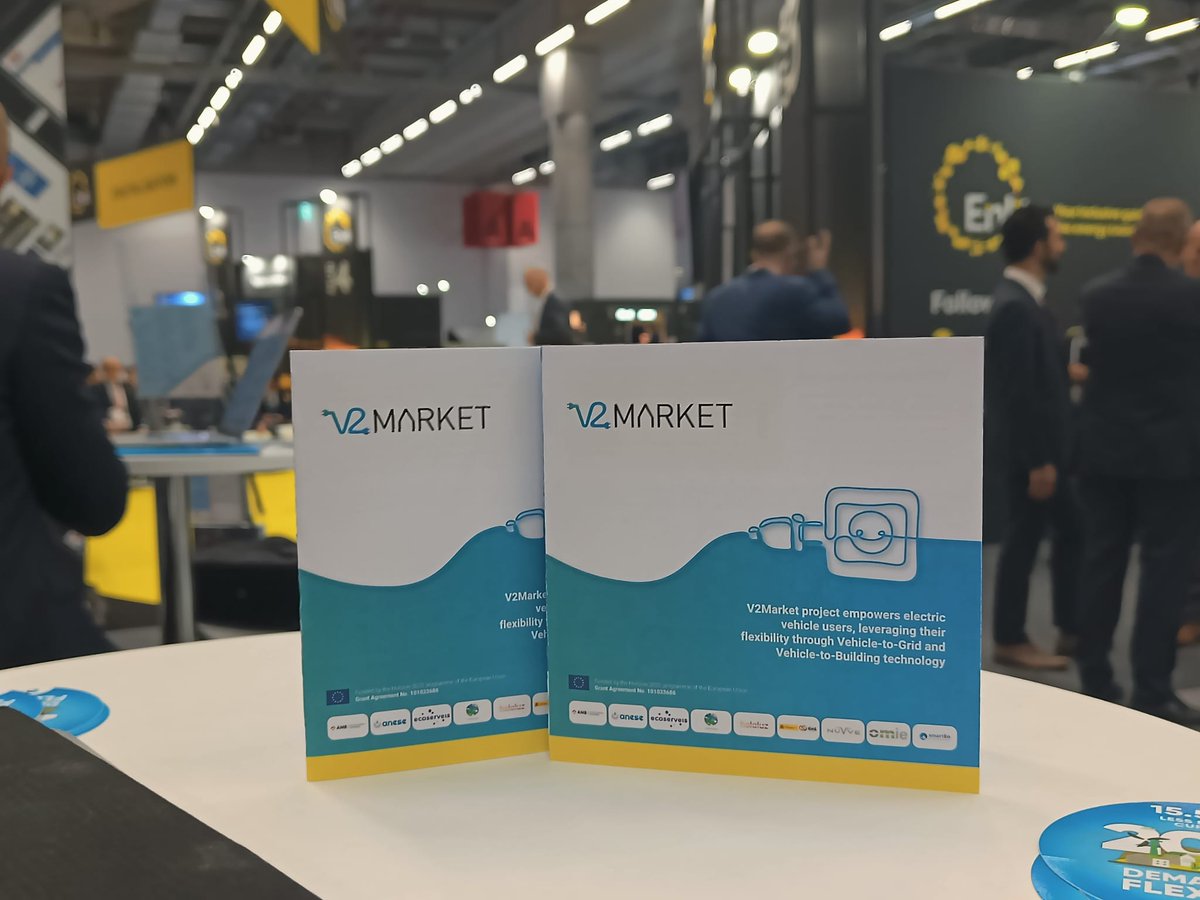 The V2Market at @Enlit_Europe! For those who want to join us, the V2M project is represented within the @smartEnEU pavilion Hall 12 (stand 12.0.B170).

Our #SisterProjects @SmartSPIN_ & @NeonEUProject will also be present at the energy event 🙌