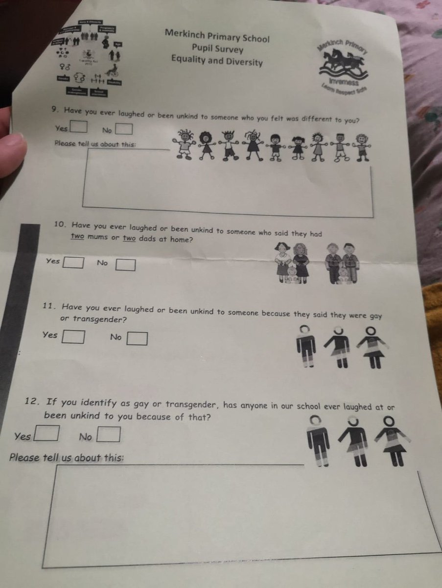 daveatherton's tweet photo. As Scottish Cabinet Secretary for Education &amp; Skills, Shirley-Anne Somerville @S_A_Somerville, can I ask why primary school children are given this completely inappropriate questionnaire to fill in? https://t.co/7OvtYNhafp