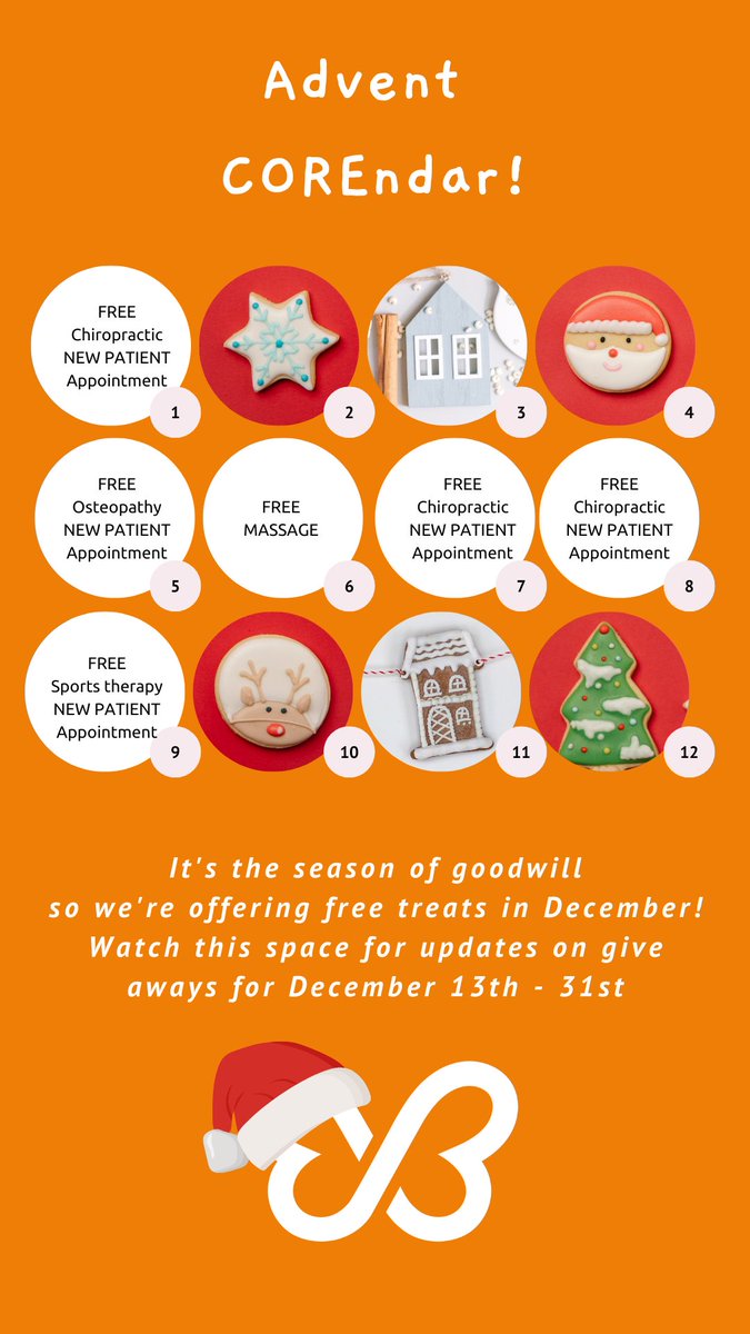 🎄It's the season of goodwill so we're offering free treats this December! 

Watch this space for more giveaways from 13th-31st!

Donations to charity welcome 🫶 helpinghandscharity.org.uk

#Advent #Giveawayuk #Freebies #Giveawaytime #December1st #December2022 #Chiropractic