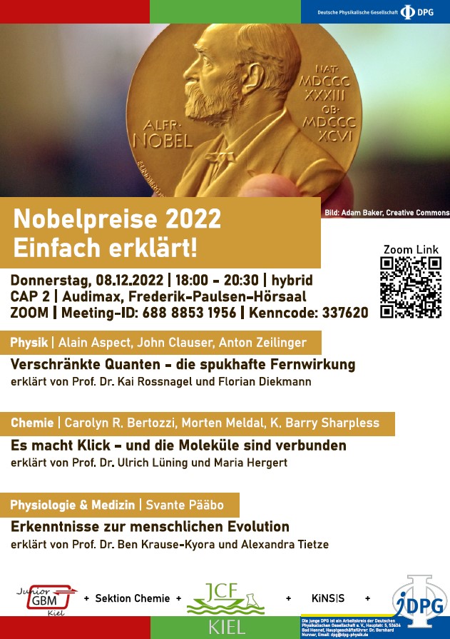 📢Save the date: Was steckt hinter der Forschung für die #Nobelpreise in #Chemie, #Physik und #Medizin? @JuniorGBM, @JungChemiker & @j_dpg Kiel laden ein zum Hybrid-Vortrag „Nobelpreise – einfach erklärt“ am 8.12. ab 18 Uhr; Audimax @kieluni und virtuell per Zoom (siehe unten 👇)