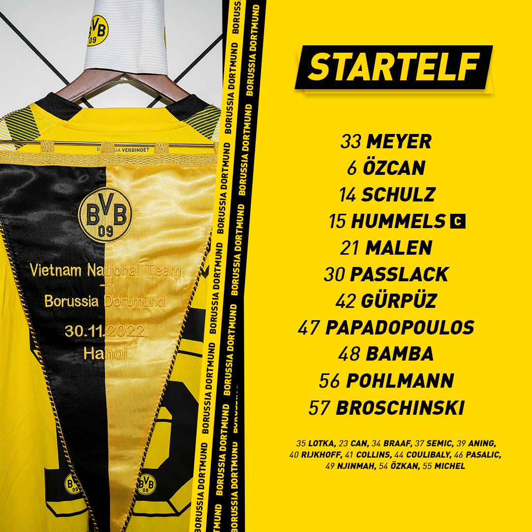 BVB's tweet photo. 🤜🤛 Zum Abschluss der #BVBAsiaTour schickt Edin #Terzic diese elf Starter in die Partie gegen Vietnams Nationalteam! #VFFBVB https://t.co/QDf2tWN1Zn