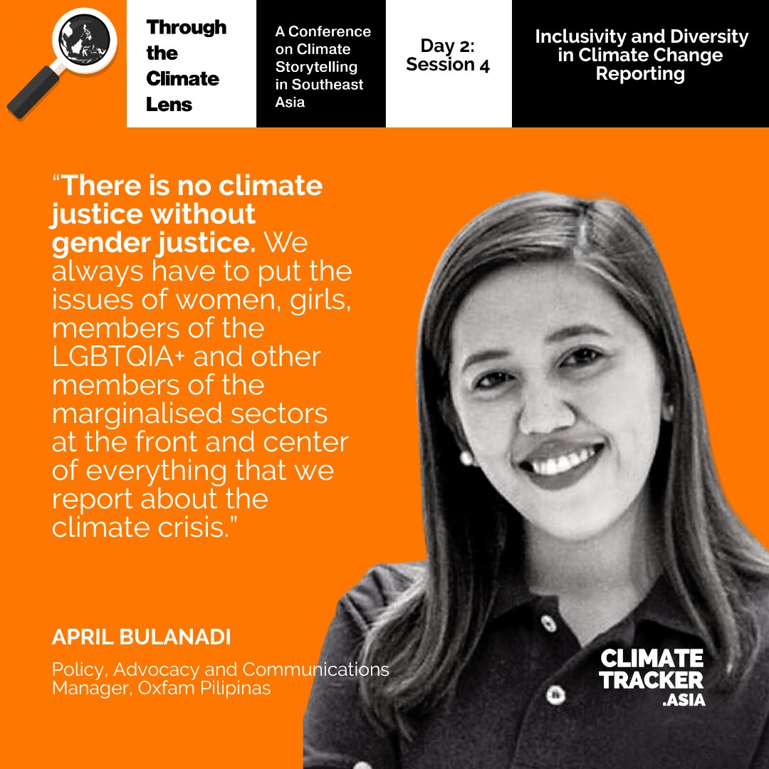 ClimateTracking's tweet photo. @LangitRinesti @tan_sulin @monroyandoyan @Syahnidella @RCDagle 🔍@kristinesabillo @geelagarcia @aprilannabello @oxfamph @NiaTero + Nanticha Ocharoenchai (Lyn) discussed the importance of gender &amp; diversity lenses in climate issues

🧡Check out what they said⬇️

✅SESSION 5: Importance of Inclusivity and Diversity in Climate Change Reporting https://t.co/FL6l0AQXWH
