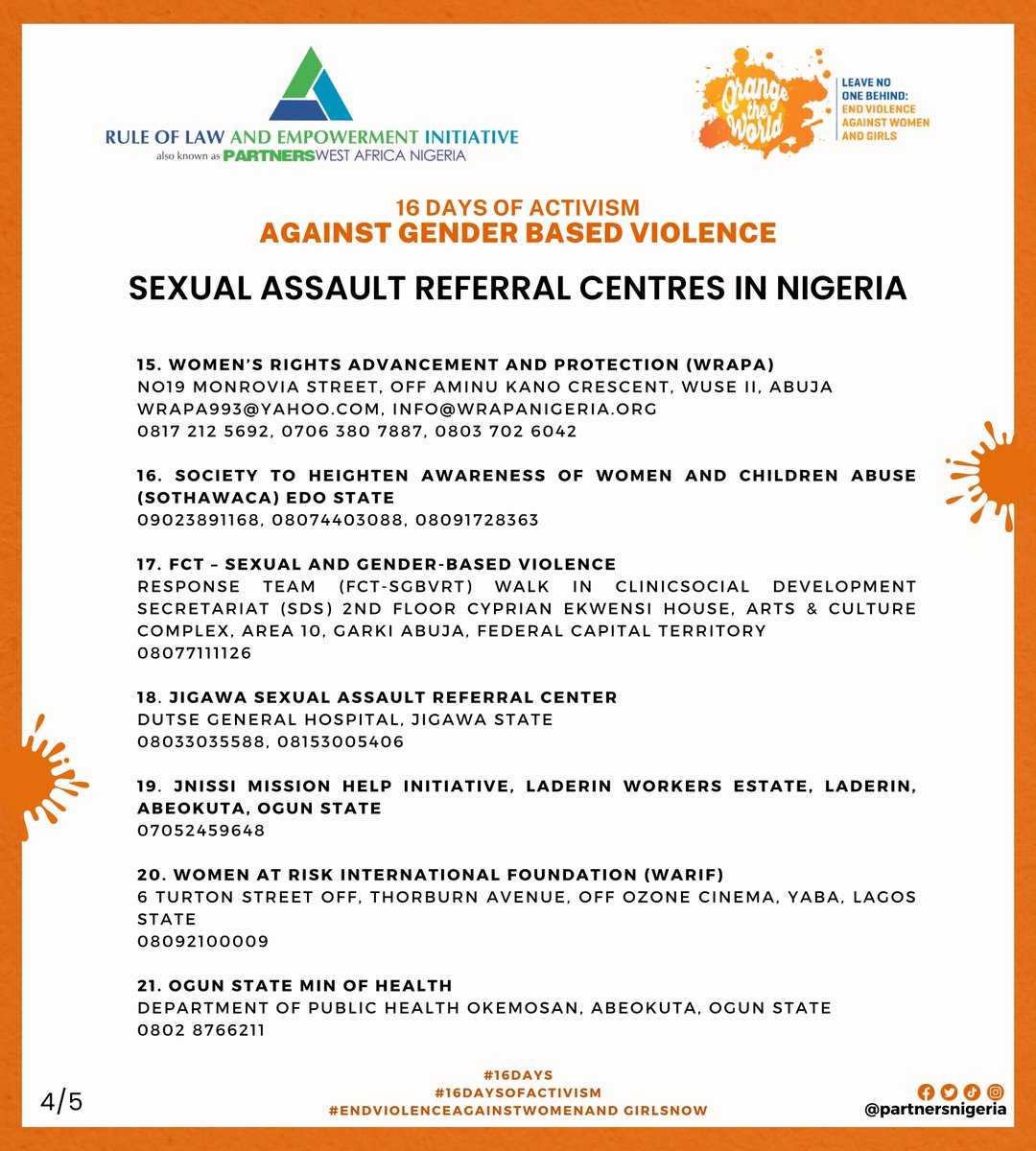 partnersnigeria's tweet photo. If you have experienced or witnessed any acts of violence against a woman or girl, it must be STOPPED. If so, kindly report the incident to an appropriate authority. 

Here's a comprehensive list of Sexual Assault Referral Centers (SARCs) in Nigeria. https://t.co/J44jc7d1E2