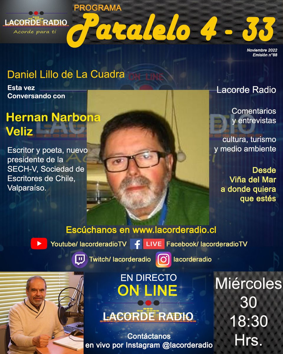 Los planes de la SECH-V para el 2023, la participación proactiva de los escritores y escritoras en la vida cultural regional. En Lacorde Radio, hoy, a las 18:30 hrs. <a href="/sechoficial/">SECH</a> @larazon_cl <a href="/ComarcaRecreo/">Comarca Recreo</a> <a href="/ColibrVerde1/">Colibrí Verde</a> <a href="/forovalposible/">Valparaiso Posible</a>