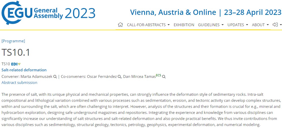 Dan Tamas (@danm_tamas) on Twitter photo 📢Are you interested in salt tectonics, salt deformation or 🧂, in general? Then we are pleased to invite you to submit your abstract to #EGU23 session TS10.1📢
See link 👇for more details
meetingorganizer.copernicus.org/EGU23/session/…
<a href="/MAdamuszek/">Marta Adamuszek</a> <a href="/itsoscarsfault/">Oscar Fernandez Bellon</a>
@EGU <a href="/EGU_TS/">EGU TS Division</a> <a href="/EGU_GMPV/">EGU GMPV Division</a> <a href="/EGU_GM/">EGU Geomorphology</a> 📢Are you interested in salt tectonics, salt deformation or 🧂, in general? Then we are pleased to invite you to submit your abstract to #EGU23 session TS10.1📢
See link 👇for more details
meetingorganizer.copernicus.org/EGU23/session/…
<a href="/MAdamuszek/">Marta Adamuszek</a> <a href="/itsoscarsfault/">Oscar Fernandez Bellon</a>
@EGU <a href="/EGU_TS/">EGU TS Division</a> <a href="/EGU_GMPV/">EGU GMPV Division</a> <a href="/EGU_GM/">EGU Geomorphology</a>