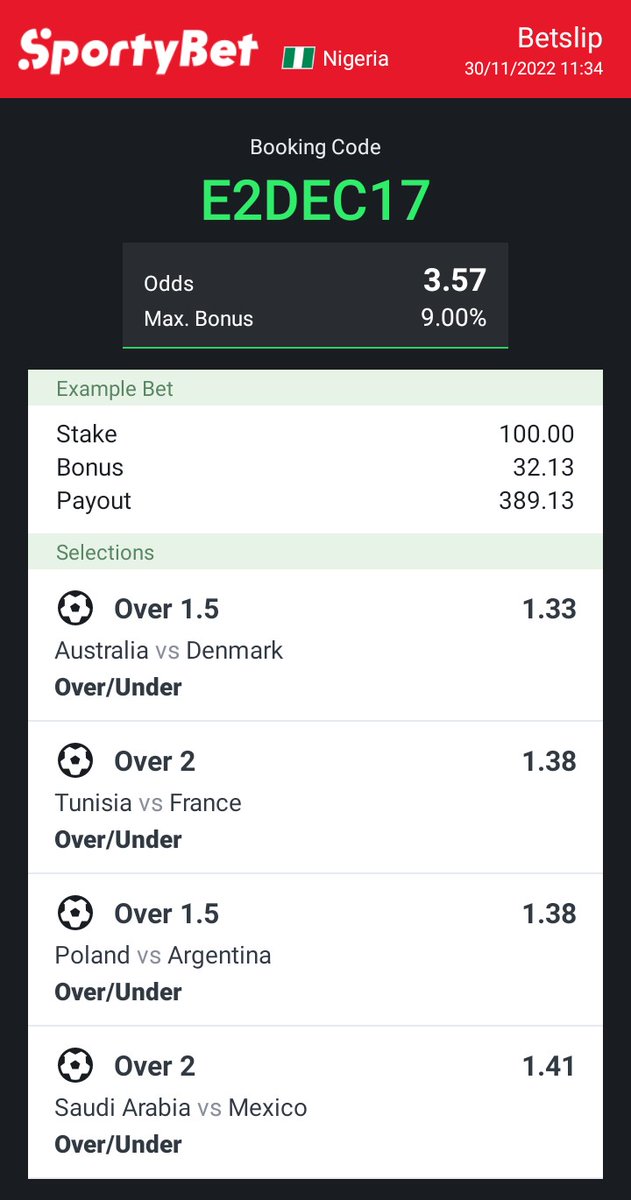 WORLD CUP BOOM
SPORTYBET
CODE: E2DEC17

@GreenplaceTips @Fenris_Tips @Promisepunts @Ayobamitips @Freshtip1 @huzziey1 @winnerbet7 @bod_republic @tipxter1 @Jontech_tips @joyfultips @_VALKlNG @MULAODDS @mobamz_ @minutes_rtd