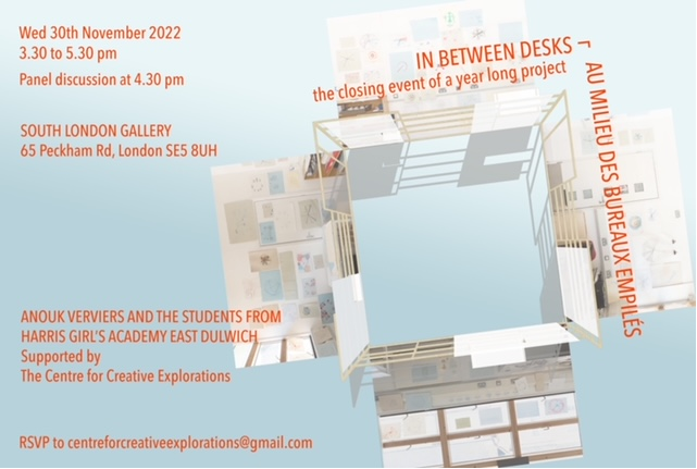 Join us at the South London Gallery today 3.30 - 5.30pm to experience the brilliant 'In Between Desks' closing exhibition. Thank you to our artist in residence, Anouk Verviers and the incredible HGAED art students. <a href="/CCEatHGAEDART/">Creative Activism</a> <a href="/HarrisFed/">Harris Federation</a>