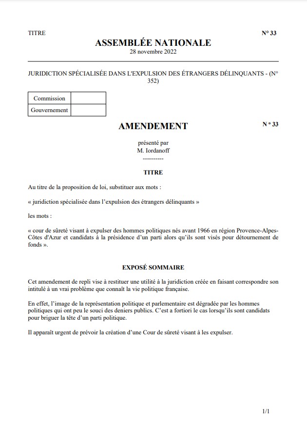 Niche #LR à l'#AssembleeNationale et le bon trollage des députés écolos contre une proposition de loi d'Eric Ciotti qui entend créer une juridiction spécialisée dans l'expulsion des étrangers délinquants 😜