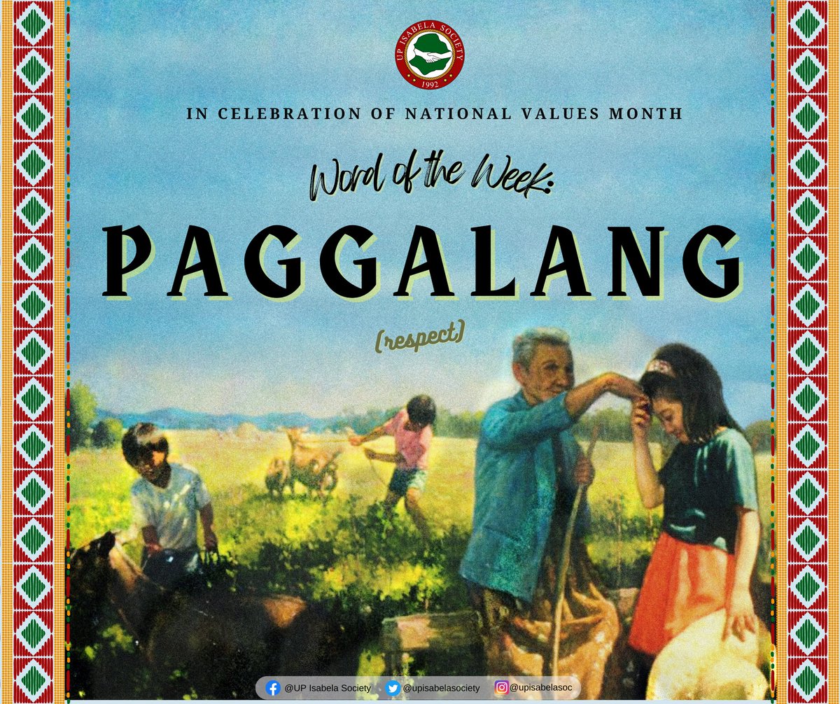 upisabelasoc's tweet photo. We, Filipinos, truly come from a culture that values respect as one of our core values. This time, on 𝗪𝗼𝗿𝗱 𝗼𝗳 𝘁𝗵𝗲 𝗪𝗲𝗲𝗸, we'll take a look at the different honorifics and titles as signs of 𝙋𝙖𝙜𝙜𝙖𝙡𝙖𝙣𝙜 or respect used by the Ibanags and Ilocanos. https://t.co/4s3GNqRCMg