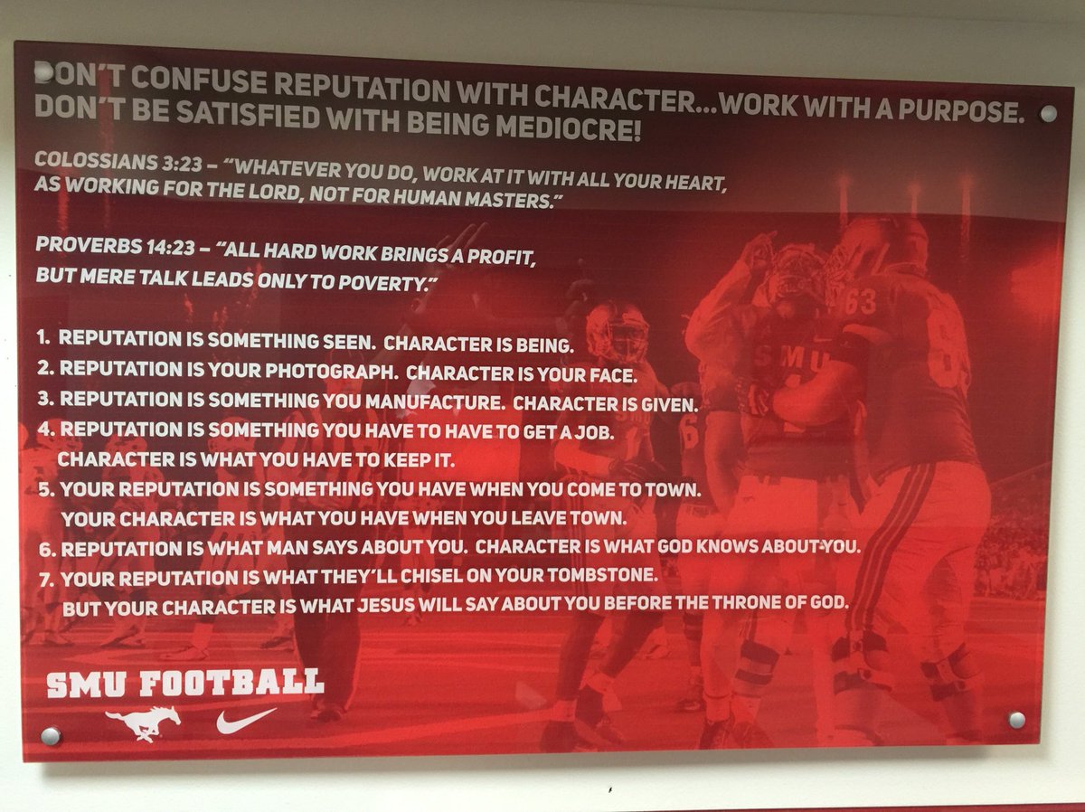 CoachCroyle's tweet photo. 👉SMU FOOTBALL🐎👈

'Don't confuse REPUTATION with CHARACTER...' https://t.co/LHnAXMtqNs