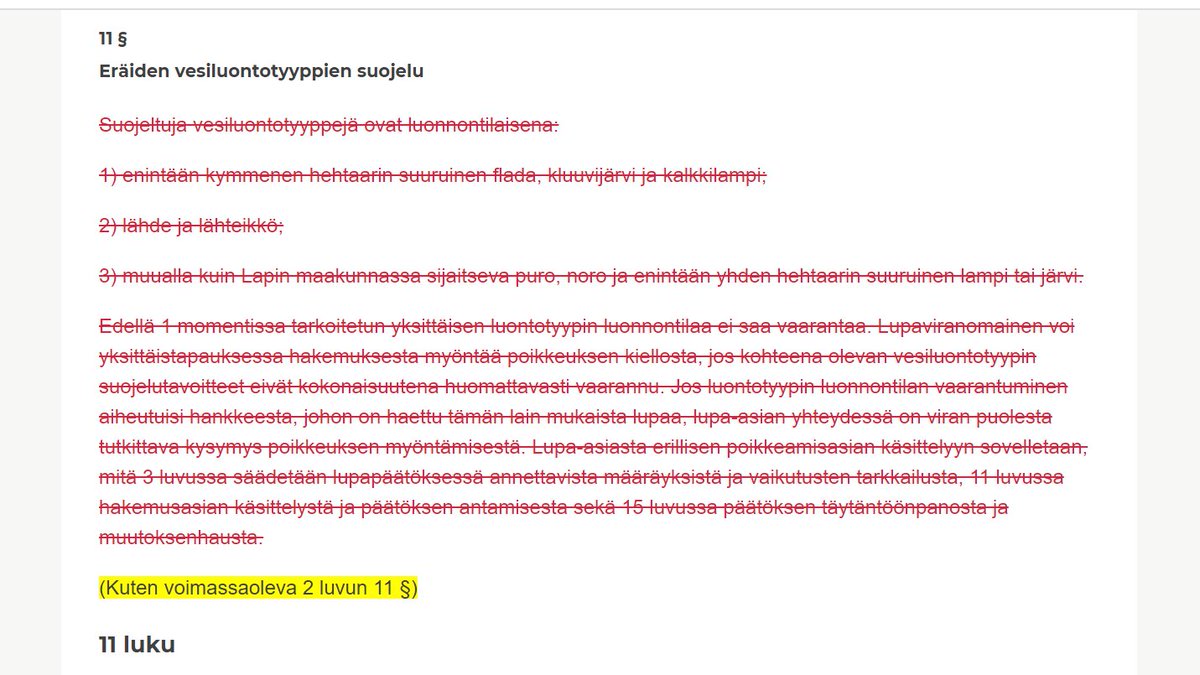 PanuHalme's tweet photo. Nyt vasta huomasin, että ympäristövaliokunta tuhosi myös lakimuutosehdotuksessa olevan vesilakia muuttavan kohdan. Tämä on vielä käsittämättömämpää kuin se aiemmin puhuttu pykälien poistaminen. Yhdessä aiempien metsälain heikennysten kanssa tämä on puroille surkea isku. https://t.co/Cv32SBienO