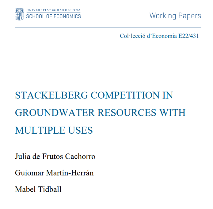 ubeconomics's tweet image. 🆕#WorkingPaper: &quot;Stackelberg competition in groundwater resources with multiple uses&quot; by @JuliadeFrutos1, Guiomar Martín-Herrán, and Mabel Tidball. 

Read the full text 👉🏻hdl.handle.net/2445/189520

#EconTwitter #GroundwaterFlow #DifferentialCalculus #StrategicPlanning