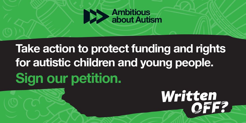 Join <a href="/AmbitiousAutism/">Ambitious about Autism</a>’s campaign and stop children and young people being #WrittenOff by an education system that doesn’t meet their
needs. Stand with them and take action to protect their rights. Sign the petition bit.ly/3VrE3d9