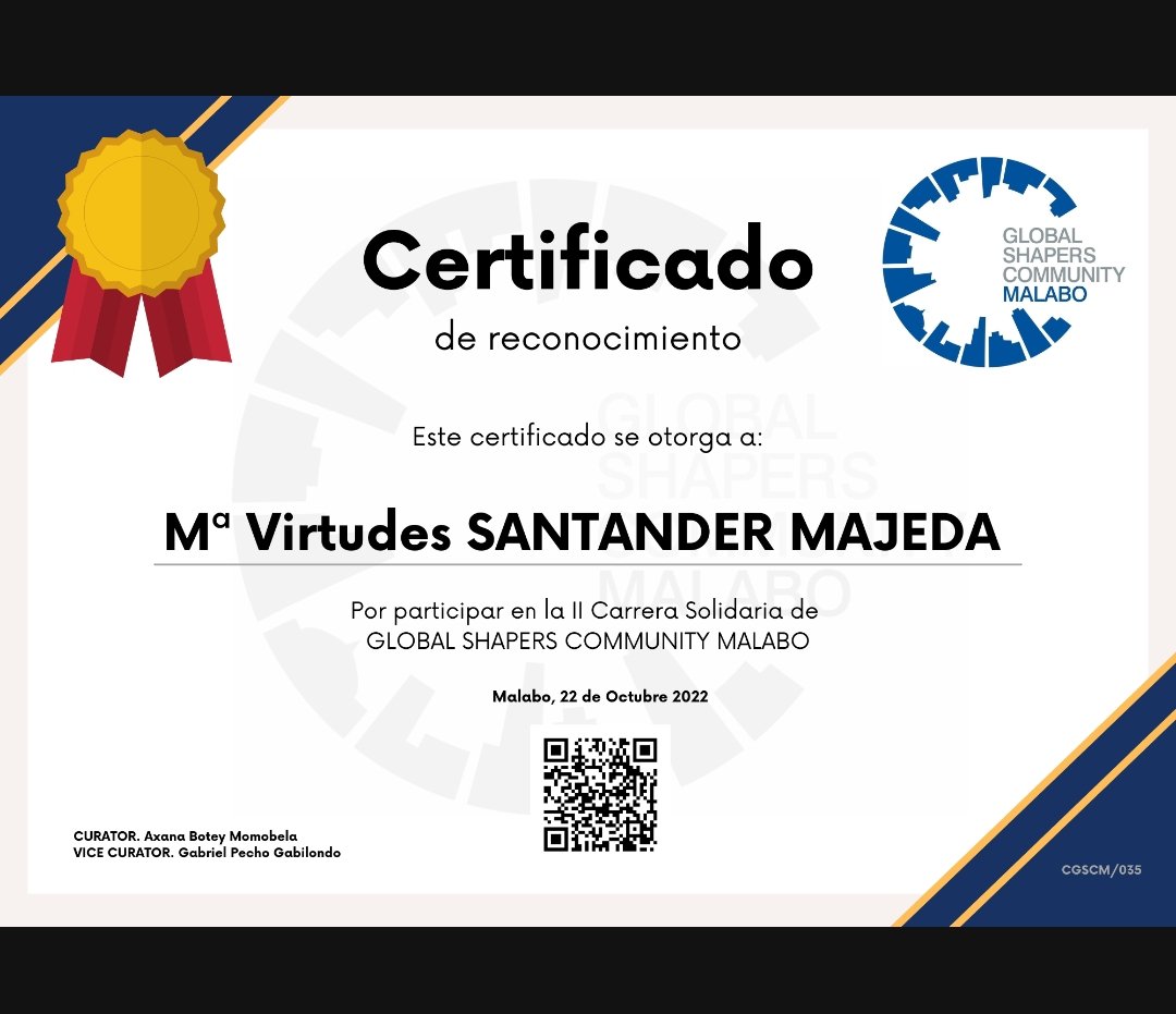GlobalMalabo's tweet photo. Seguimos enviando Certificados a las personas que participaron a la II CARRERA SOLIDARIA. 

¿Ya tienes el tuyo? 

#GlobalShapersCommunity #MalaboHub #GuineaEcuatorial #CarreraSolidaria2022 https://t.co/ypDUEbxirf