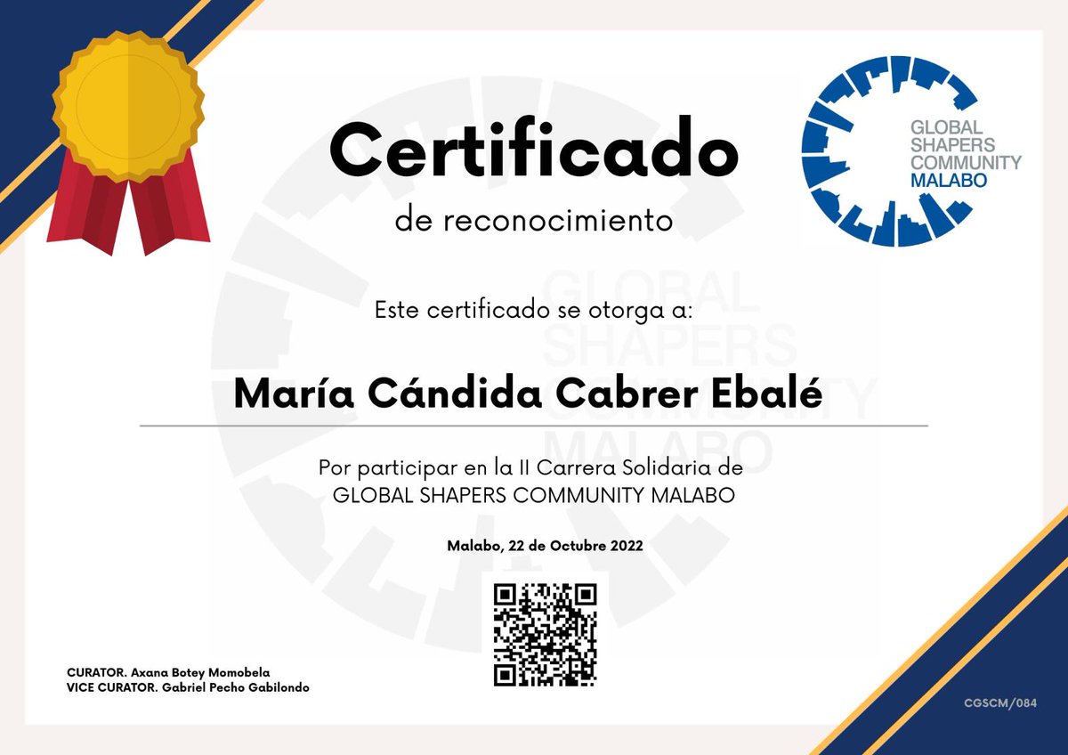 GlobalMalabo's tweet photo. Seguimos enviando Certificados a las personas que participaron a la II CARRERA SOLIDARIA. 

¿Ya tienes el tuyo? 

#GlobalShapersCommunity #MalaboHub #GuineaEcuatorial #CarreraSolidaria2022 https://t.co/ypDUEbxirf