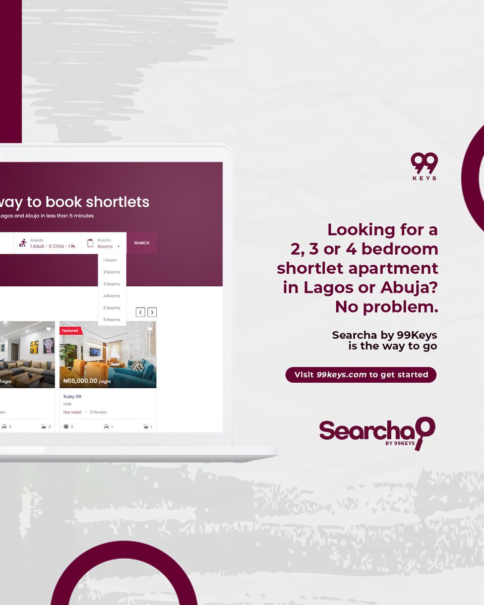 Search, Book, Enjoy.

Luxury and affordable apartments all in one place. Visit 99keys.com to get started.

#searchbookenjoy #shortletsinlagos #shortletsabuja #holidayrentals