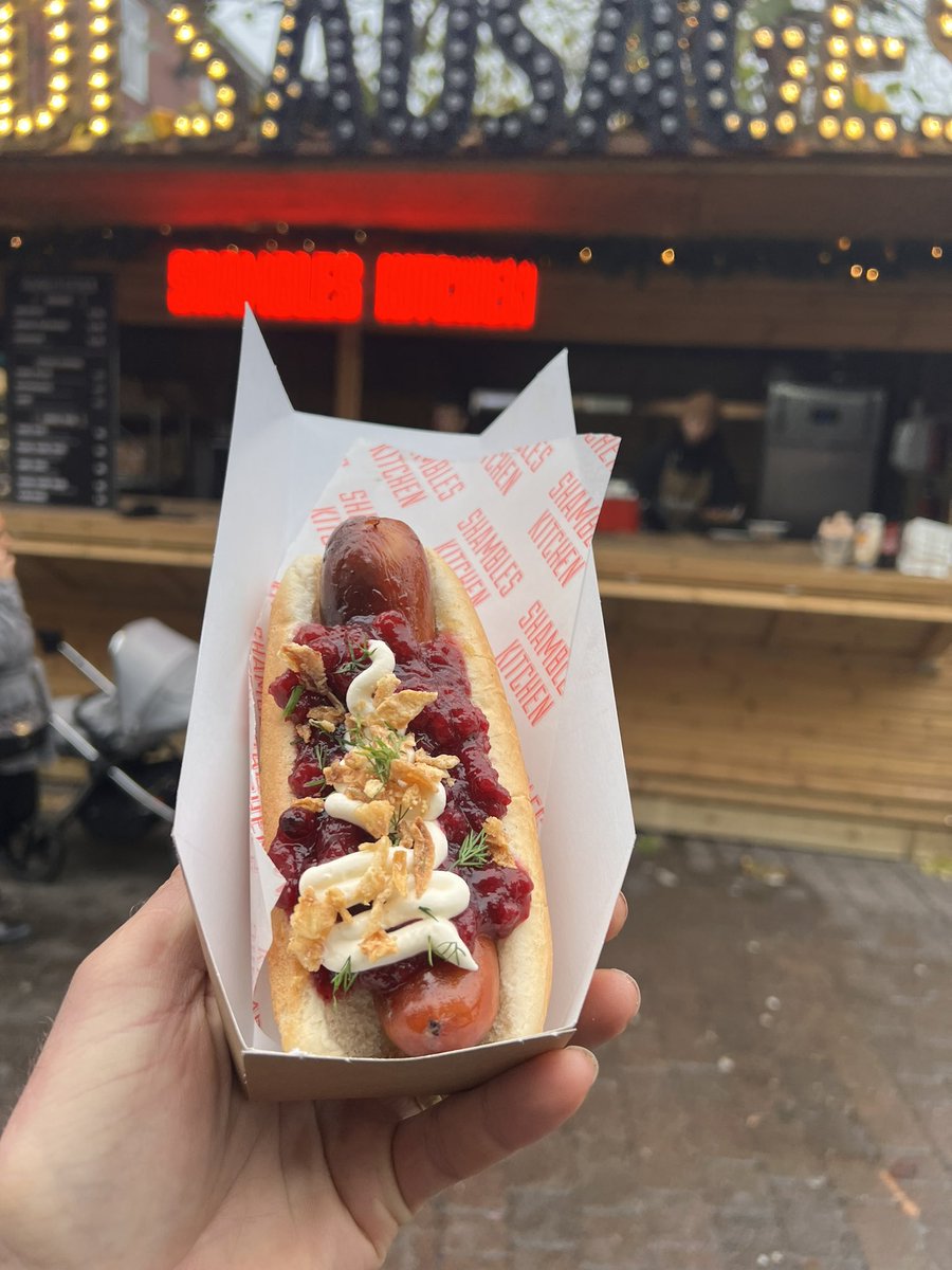 Kasewurst with Scandi Relish at our York Christmas Market Stall. Next to Browns on St Sampson Sq.