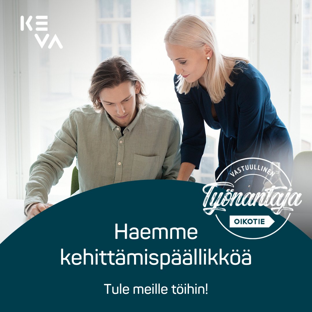 Haluatko tehdä mielenkiintoista ja haastavaa työtä erinomaisessa työympäristössä työeläkealan uudistajassa? Haemme eläkepalveluyksikköömme kehittämispäällikköä.

Hae mukavaan porukkaamme! Jätä hakemus viim. 9.12. klo 16.00:
keva.fi/uutiset-ja-art…

#työpaikat #kehittämispäällikkö