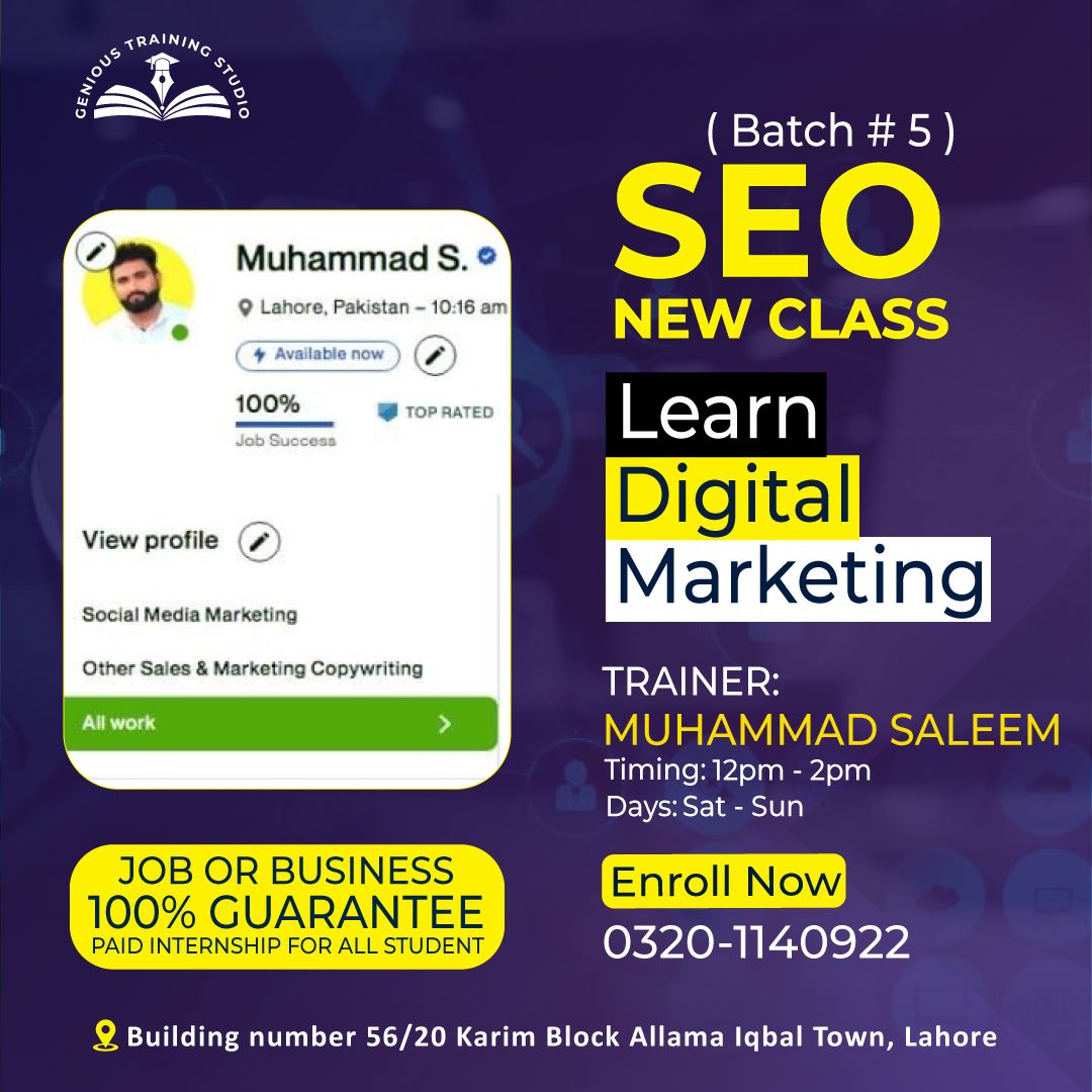 genious_studio's tweet photo. آج ہی ہمارے SEO کورس میں شامل ہوں اور لاکھوں کمائیں۔

ہمارا بیچ نمبر5  10دسمبر سے شروع ہونے جا رہا ہے۔ SEO میں ماہر بننے اور کمانا شروع کرنے کے لیے آج ہی اپنی سیٹ رجسٹر کریں۔
Contact here for further detail: 03201140922
.
.
.
.
#genioustrainingstudio #geniousinstitute #lahorebest https://t.co/jsseUKuZsW