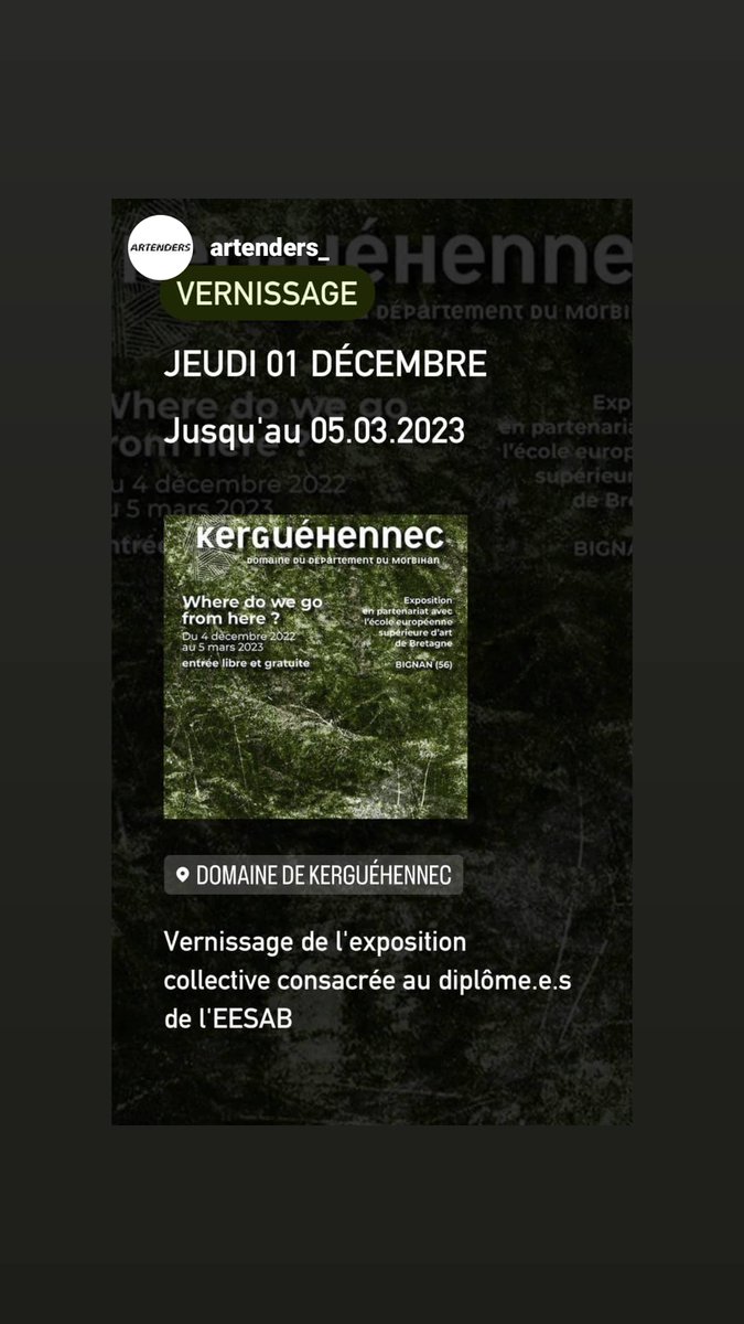 EESAB_Q's tweet photo. #vernissage
@ArtendersAgency
#domainedépartementaldekerguennec
@finistere_29
Jeudi 1er décembre à 14h !
#diplômées
#eesab
#artcontemporain
#exposition https://t.co/T3quwIo2ne