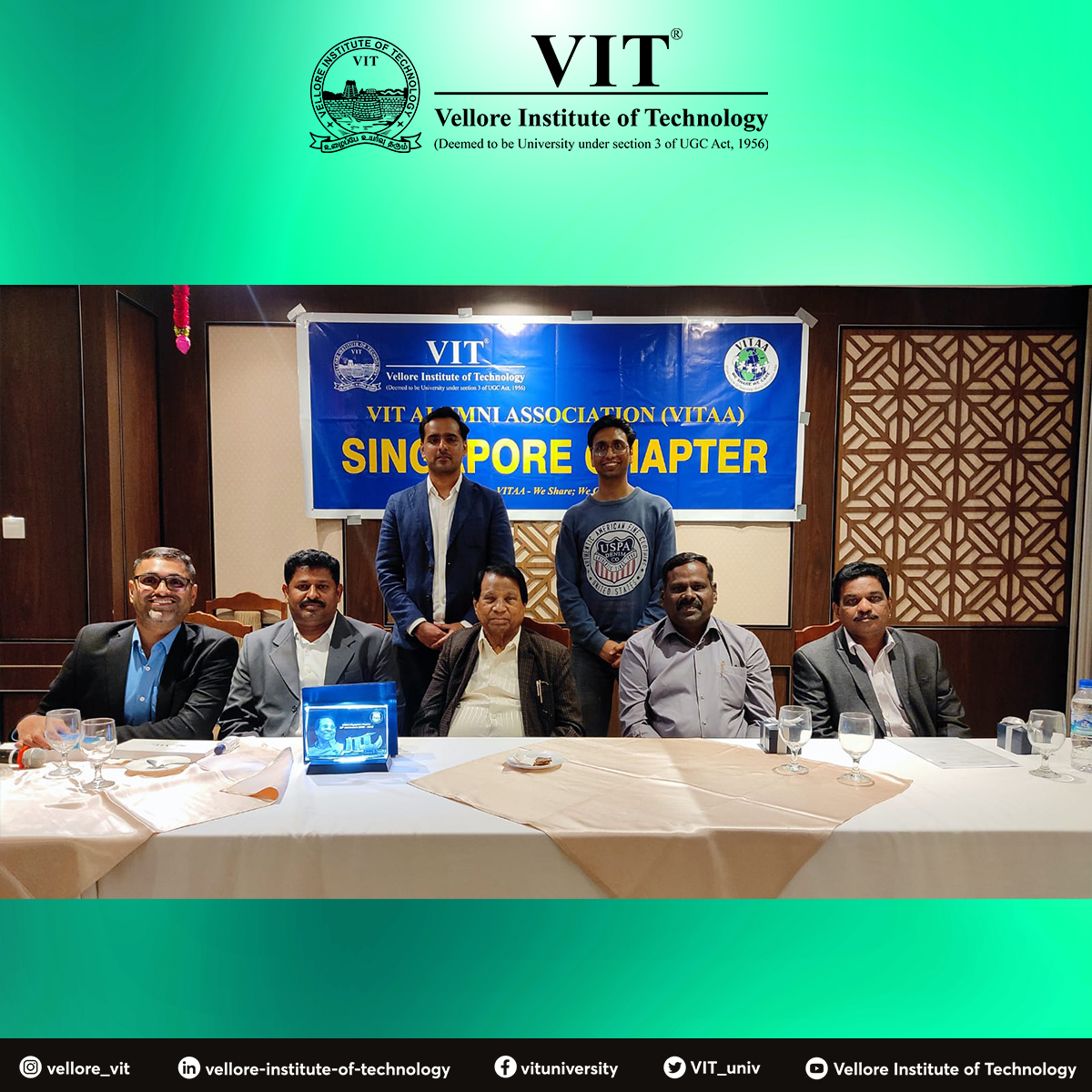 VIT_univ's tweet photo. The #SingaporeChapter of our #VITAlumni meet was a soaring success, wherein our alumni and their family gathered under one roof to have dinner with our beloved Chancellor, Dr. G. Viswanathan, while reminiscing their memories at #VIT campus.

#Alumni #VITAA #VITChapter https://t.co/S3Z0C4KAHk