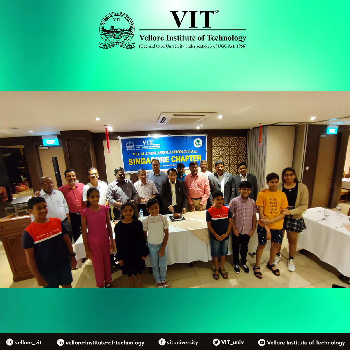 VIT_univ's tweet photo. The #SingaporeChapter of our #VITAlumni meet was a soaring success, wherein our alumni and their family gathered under one roof to have dinner with our beloved Chancellor, Dr. G. Viswanathan, while reminiscing their memories at #VIT campus.

#Alumni #VITAA #VITChapter https://t.co/S3Z0C4KAHk