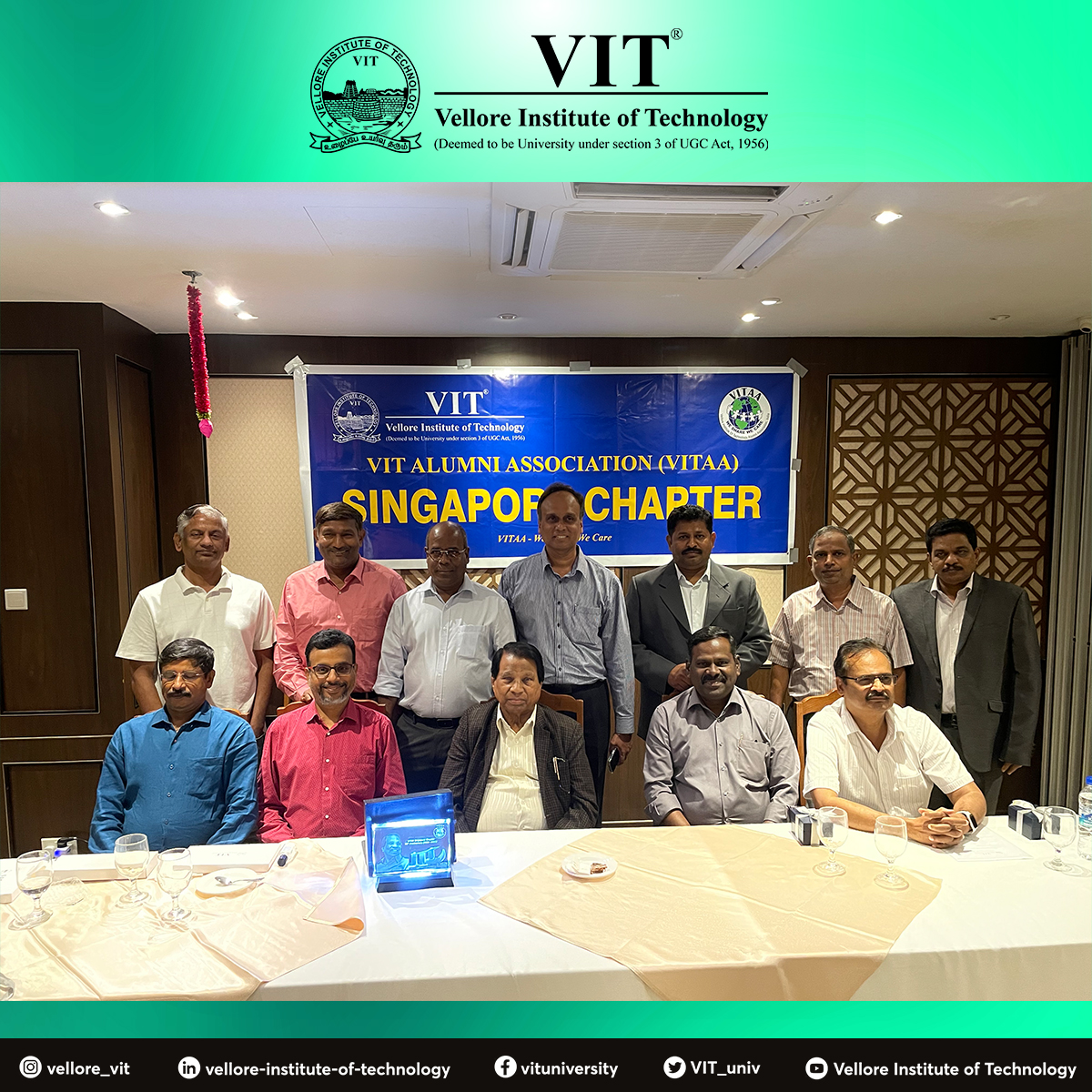 VIT_univ's tweet photo. The #SingaporeChapter of our #VITAlumni meet was a soaring success, wherein our alumni and their family gathered under one roof to have dinner with our beloved Chancellor, Dr. G. Viswanathan, while reminiscing their memories at #VIT campus.

#Alumni #VITAA #VITChapter https://t.co/S3Z0C4KAHk