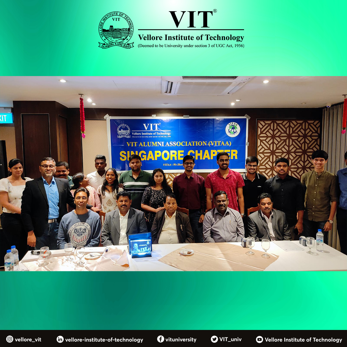 VIT_univ's tweet photo. The #SingaporeChapter of our #VITAlumni meet was a soaring success, wherein our alumni and their family gathered under one roof to have dinner with our beloved Chancellor, Dr. G. Viswanathan, while reminiscing their memories at #VIT campus.

#Alumni #VITAA #VITChapter https://t.co/S3Z0C4KAHk